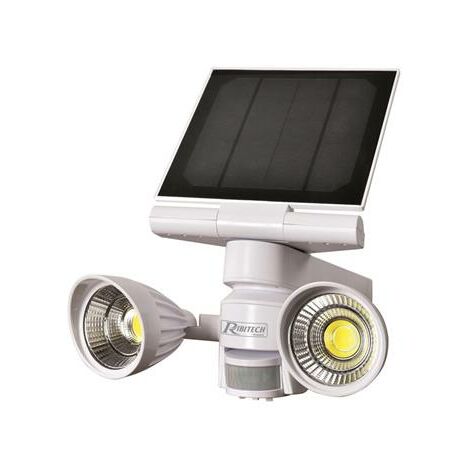 Ribimex – Projecteur solaire 2x4W 600 lumens IP44 – Détecteur de mouvement orientable – Panneau 5V 4W – Utilisation extérieure sous abri