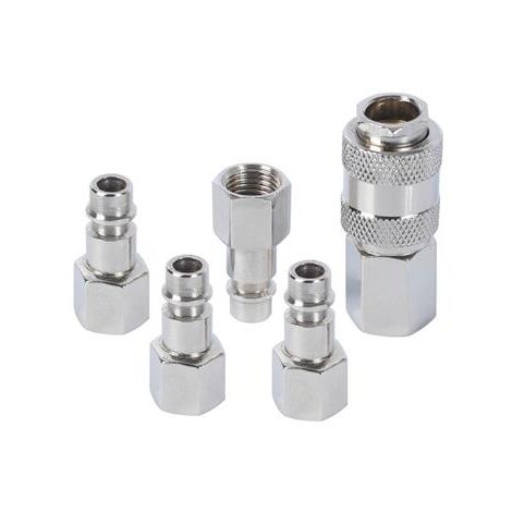 Ribimex – Kit de raccords rapides pour compresseur – 1 raccord universel F 1/4' en acier nickelé – 4 embouts F 1/4' – Passage Ø 6 mm