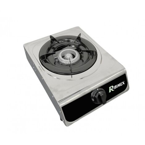 Ribimex – Réchaud à gaz inox 1 feu 2,9 kW – Butane et propane – Compact pour camping et cuisine d'appoint – Brûleur avec robinet indépendant