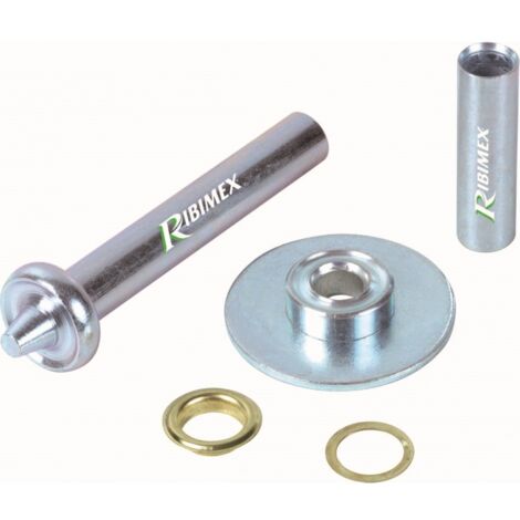 Ribimex – Set de sertissage 30 oeillets en acier laitonné – Emporte-pièce, poinçon et enclume en acier carbone zingué – Pour bâches et toiles