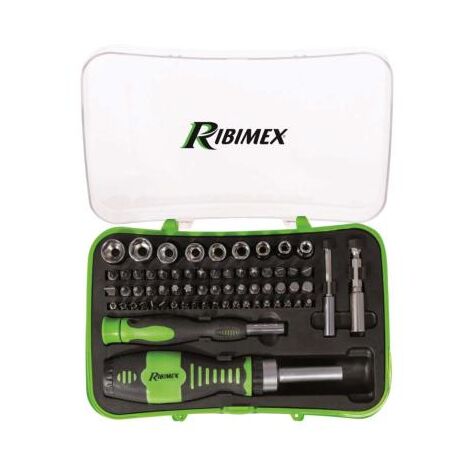 Ribitech – Coffret de 65 tournevis porte-embouts à cliquet – Tête magnétique – Arbre en acier chromé – Mécanisme 3 positions - PRTOUR65