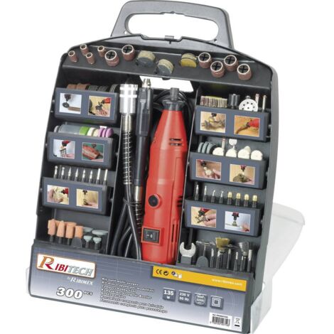 Ribitech – Coffret outil électrique multifonction 135W – Tension 230V – Variateur 8000 à 33000 tr/min – 300 accessoires pour bois, métal, verre - promkit300