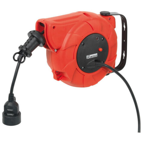 Ribitech – Dévidoir automatique électrique 9m – Prise femelle 2 P+T – Disjoncteur thermique – Enroulement automatique par ressort spiralé - PRDAE10