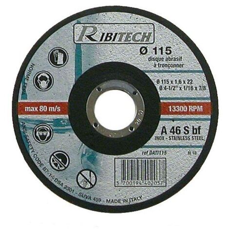 Ribitech - Disque Abrasif Ø115 Tronçonner Inox Plat 115X1,6X22,2