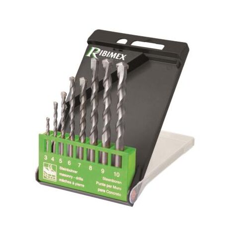 Ribitech – Foret béton SDS 8 pièces – Acier carbone avec tête carbure – Diamètres Ø 3 à 10 mm – Pour perçage béton armé