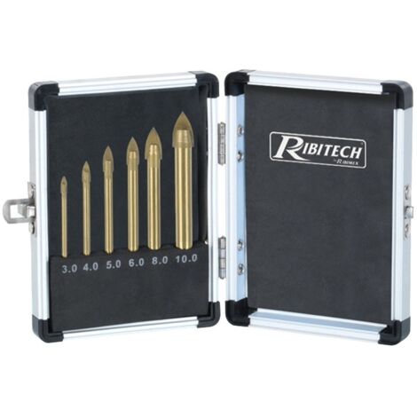 Ribitech – Lot de 6 forets à ailettes plaqués titane – Ø 3 à 10 mm – Pour verre, céramique et miroir – Précision et propreté de perçage