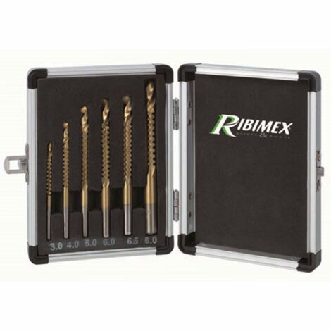 Ribitech – Lot de 6 forets HSS plaqués titane – Ø 3 à 8 mm – Pour métal, bois, plastique et verre – Livré en valisette aluminium