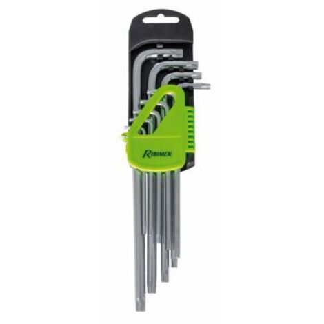 Ribitech – Lot de 9 clés mâle Torx de sécurité avec trou – Acier forgé chromé vanadium – Longues – Étui de rangement inclus – Pour vis Torx de sécurité