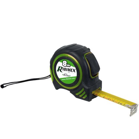 Ribitech – Mètre déroulant autobloquant 8m – Largeur 25mm – Boîtier ABS antidérapant – Crochet acier résistant aux chocs