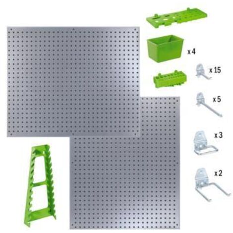 Ribitech – Panneau mural pour rangement d'outils 2 panneaux 558 x 458 mm – Tôle laquée – 34 accessoires inclus – Installation facile avec visserie