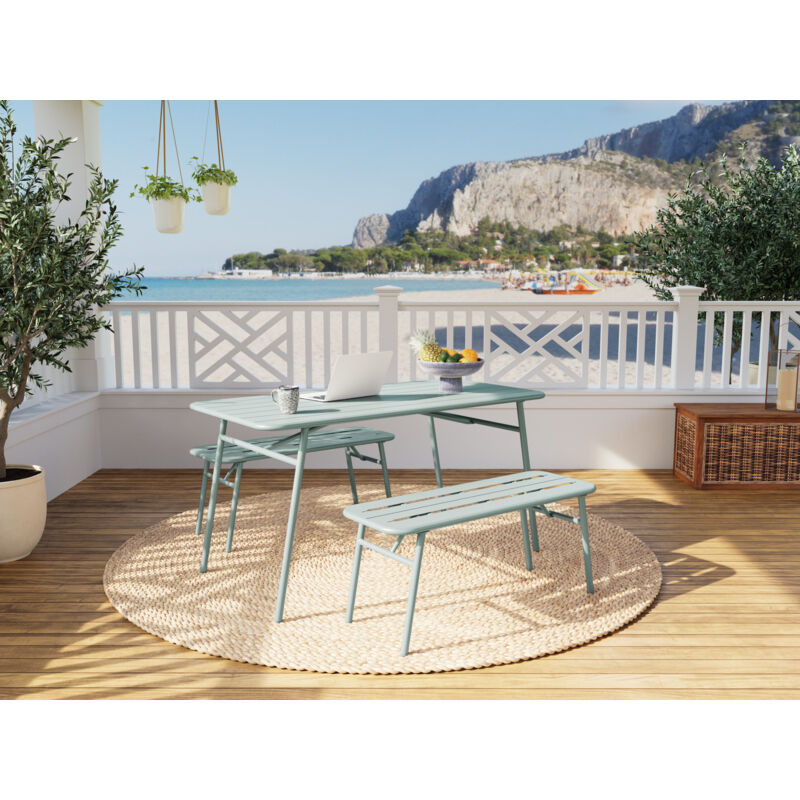 Bestmobilier - Ribola - ensemble table et bancs de jardin - 4 personnes - vert