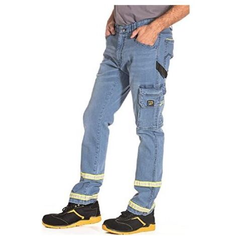 Rica Lewis 5430007 Claro Pantaloni Jeans da Lavoro Multitasche Bande Fluo Denim 98% Cotone Stretch Fibreflex colore Blu