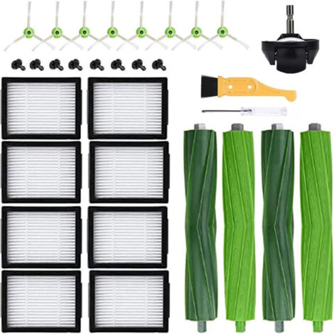 Ricambi per iRobot Roomba E5 E6 i7 i7+ i3 i3+ i4 i4+ i6 i6+ j7 j7+, kit di accessori di ricambio per Roomba serie i/e/j, 4 spazzole in gomma, 8 filtri HEPA, 8 spazzole laterali