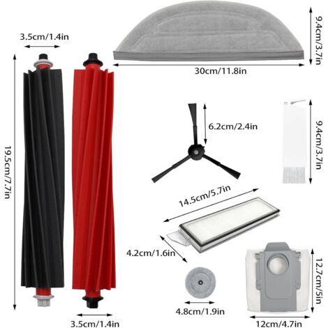 Ricambi per Roborock S8 MaxV Ultra - Kit di accessori da 19 pezzi, tra cui spazzole laterali, spazzole principali, filtro, sacchetti per la polvere, mop laterali e panni