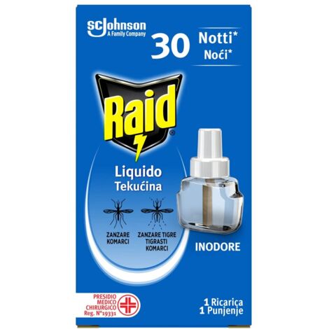 Ricarica Raid Liquido per Diffuspre Elettrico 21ml – 30 Notti Protezione Zanzare