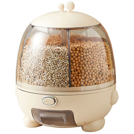 Rice Dispenser 5 Grid 360 Degree Rotatable Large Capacity Grain Storage Container