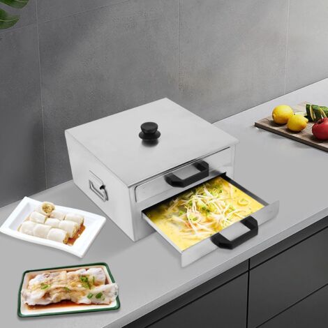 Rice Noodle Rolls Machine, Stainless Steel Cantonese Rice Rolls Machine with Extra Tray, Top Open Chinese Steamed Vermicelli Roll Food Steamer, Guangdong Recipes Cookware, Double-layer, 32x31x16cm