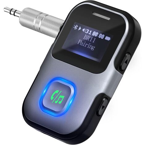 Ricevitore AUX Bluetooth per auto, microfono integrato, chiamate in vivavoce, cancellazione del rumore, AUX da 3,5 mm per auto, stereo domestico, auricolare cablato, adattatore Bluetooth con LCD