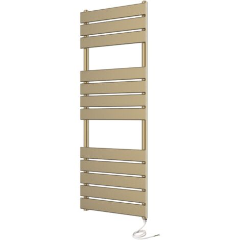 Richmond Electric Heated Towel Rail 400mm W x 1200mm H Brushed Brass Flat Panel Bathroom Radiator
