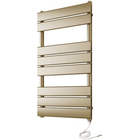 Richmond Electric Heated Towel Rail 500mm W x 800mm H Brushed Brass Flat Panel Bathroom Radiator