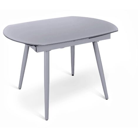Ricky,  Tavolo allungabile con top in vetro temperato Grigio (90cm X 120/180cm H. 76cm)  Duzzle