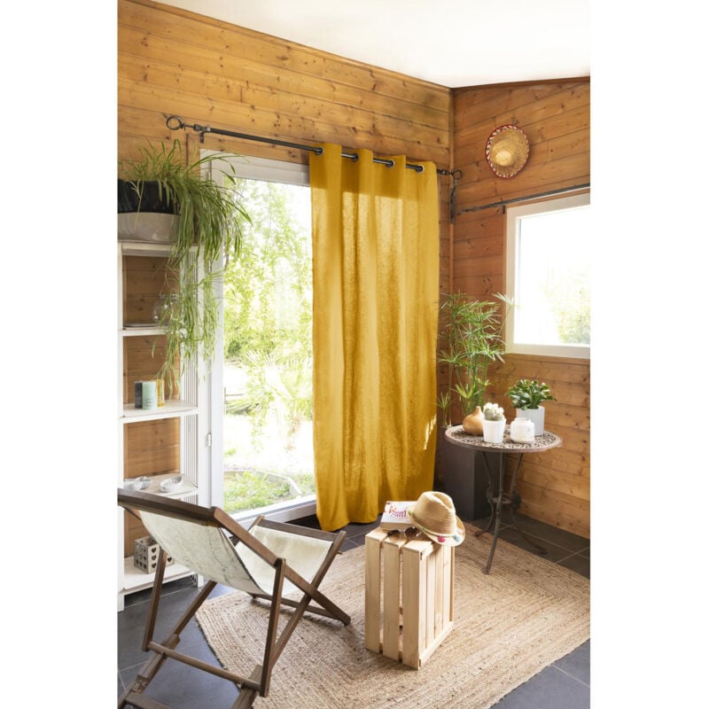 Rideau 100% coton prélavé 140 x 260 cm Kala Jaune safran