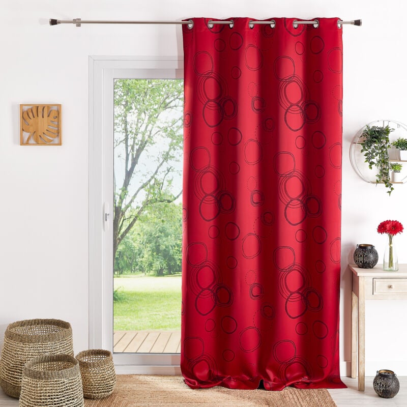 Rideau 100% Occultant Imprimé Cercles Rouge 140x260 cm