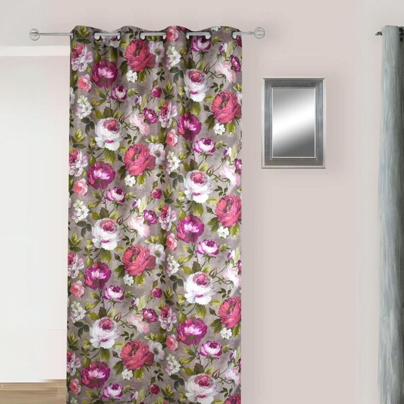 Rideau Multicolores en Jacquard aux Motifs Fleuris Rose 150x260 cm