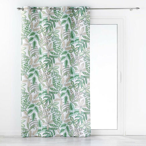 Rideau à 8 oeillets à imprimé végétal "Beautaline" - Vert et blanc - 140 x 260 cm - Livraison gratuite