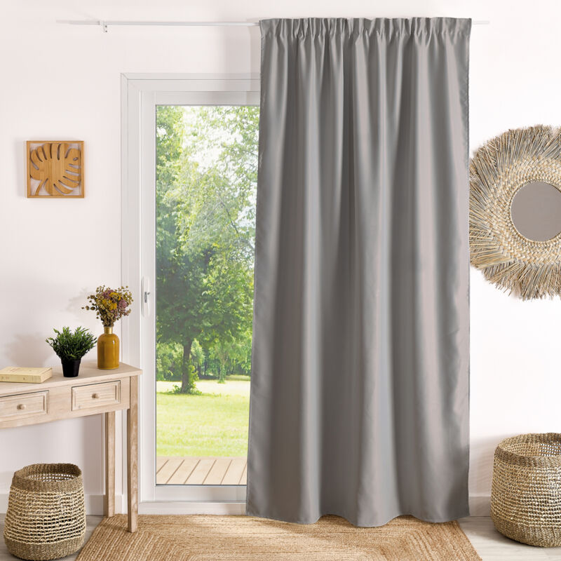 Rideau à galon fronceur occultant M1 Non Feu Gris clair 140x260 cm