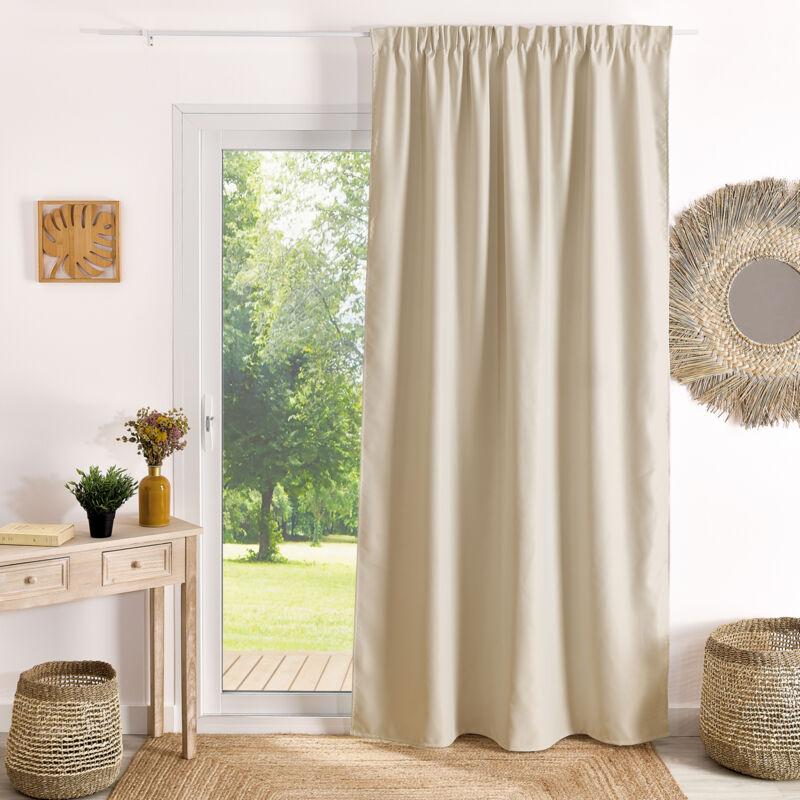 Rideau à galon fronceur occultant M1 Non Feu Ecru 140x180 cm