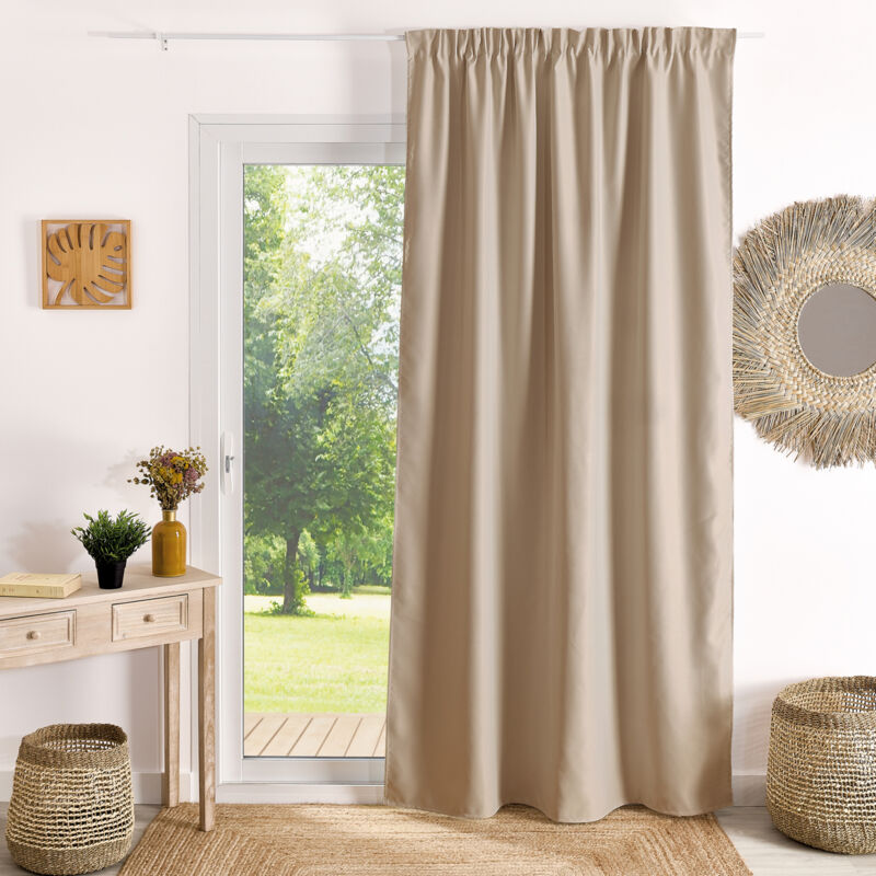 Rideau à galon fronceur occultant M1 Non Feu Beige 140x180 cm