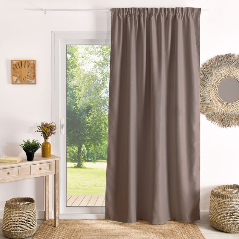 Rideau à galon fronceur occultant M1 Non Feu Taupe 140x180 cm