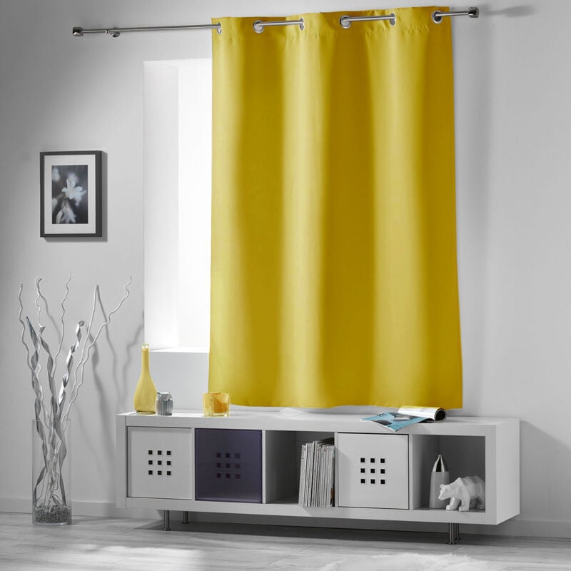Rideau court occultant 90 % adapté radiateur Jaune moutarde 135x180 cm