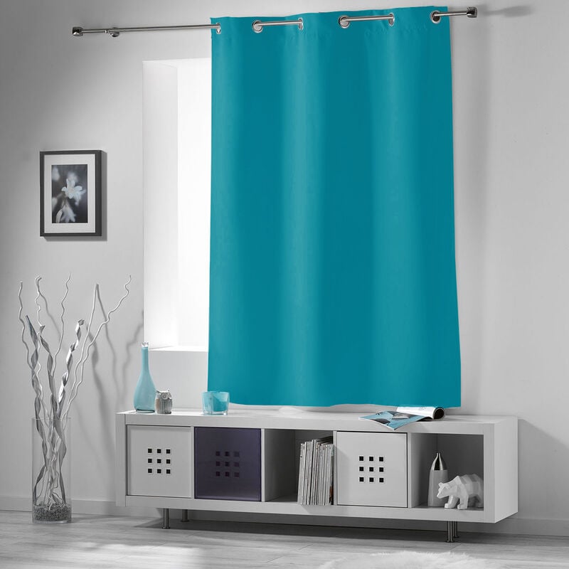Rideau court occultant 90 % adapté radiateur Turquoise 135x180 cm