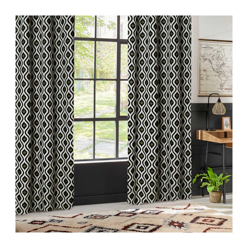 Rideau à Œillets Jacquard 'Twisted Lime' 140x260cm Multicolore