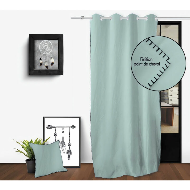 Homemaison - Rideau oeillets en coton lavé 135x250 cm spirit vert eau, par Soleil d'Ocre