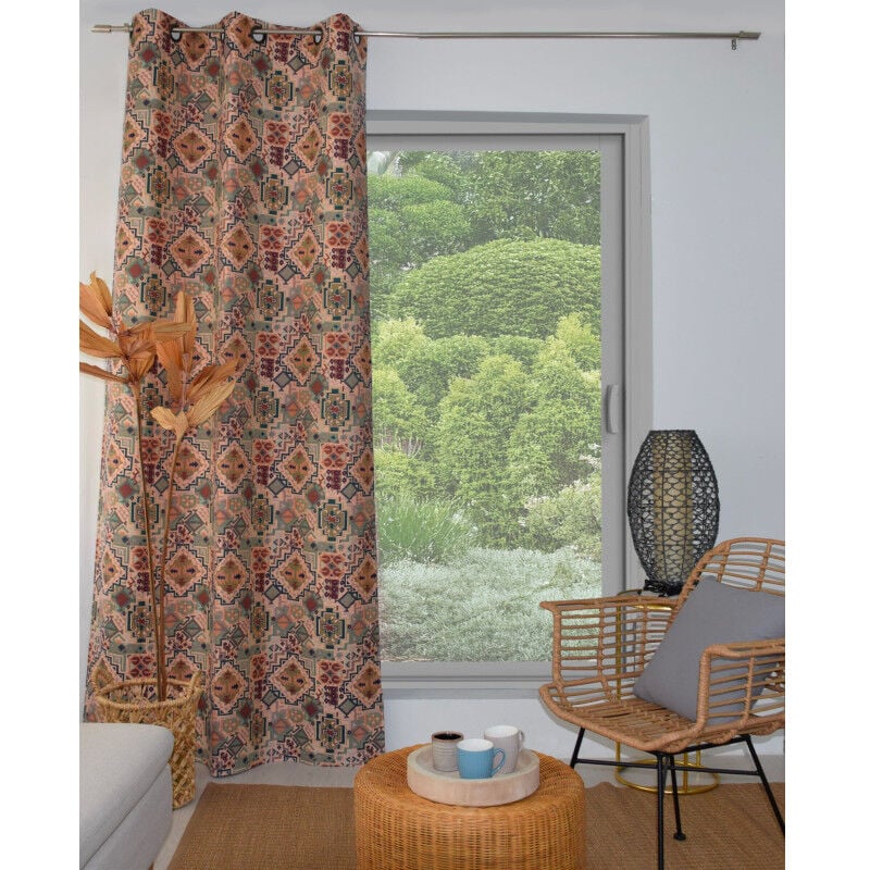 Rideau à motifs ethniques terracotta – 130x240 cm - 130x240cm - Terre cuite