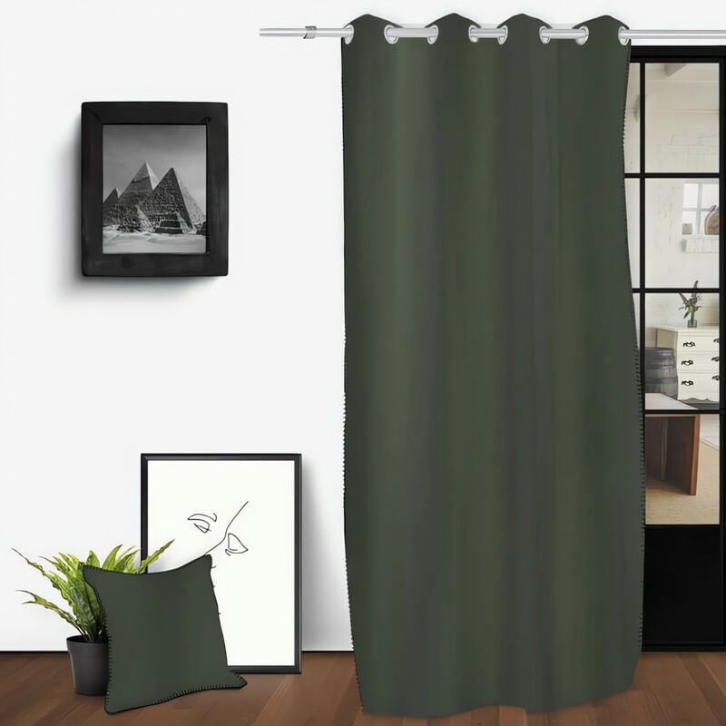 Rideau à oeillets en coton lavé 135x250 cm spirit kaki, par Soleil d'Ocre