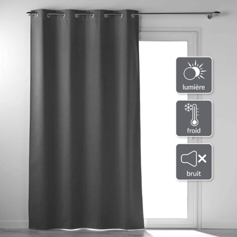 Rideau a oeillets 135 x 260 cm 100% occultant thermique uni occultissime Anthracite
