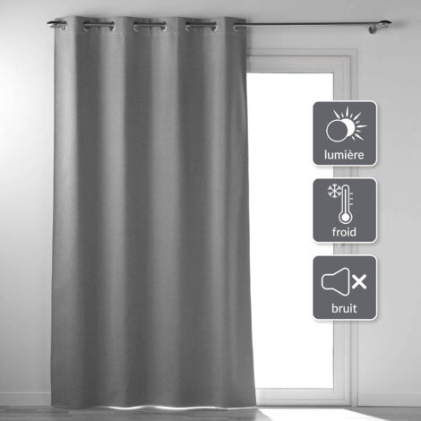 Rideau a oeillets 135 x 260 cm 100% occultant thermique uni occultissime Gris