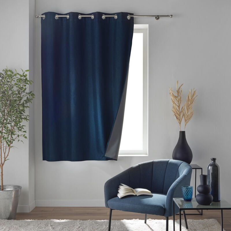 Rideau à œillets 140 x 180 cm 100% occultant thermique - Modèle Crépuscule Bleu