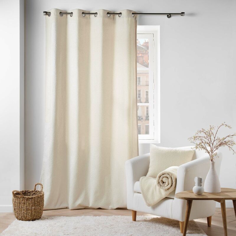 Rideau à oeillets bouclette unie ecru 140x240