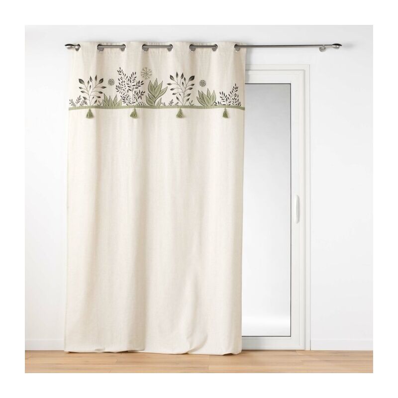 Rideau a oeillets 140 x 240 cm coton recyclé + pompons Suzanne Vert