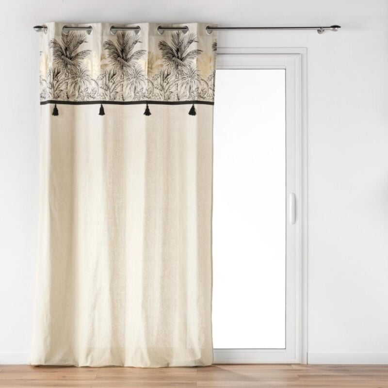 Rideau a oeillets 140 x 240 cm polycoton + pompons Papaya