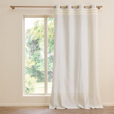 Rideau à Œillets 140 x 240 cm – Polycoton Uni avec Franges – Vertis Naturel