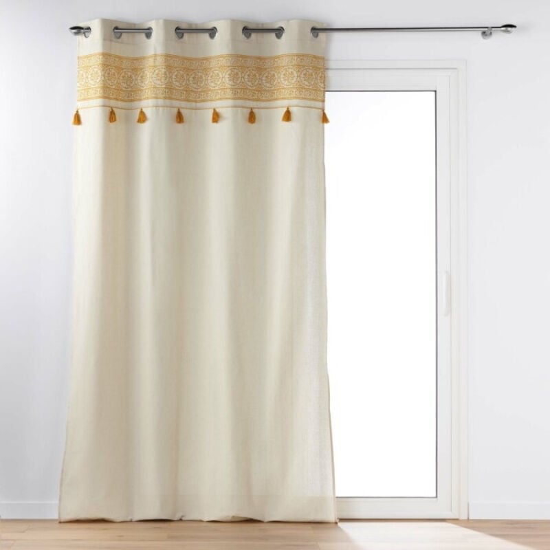 Rideau à oeillets en polycoton uni Jaune 140x240 cm