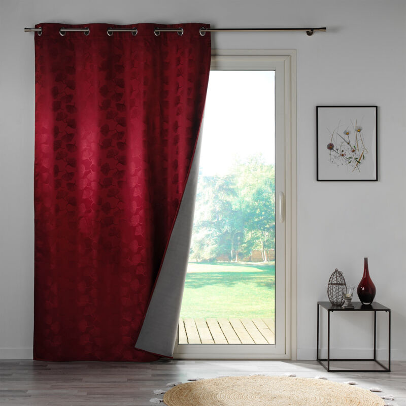 Rideau a oeillets 140 x 260 cm 100% occultant/jacquard Lunella Bordeaux