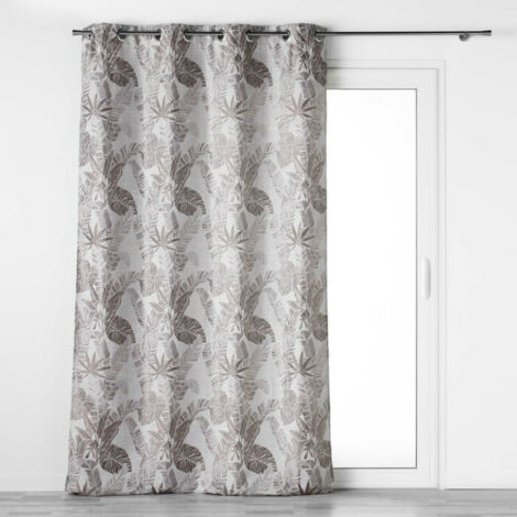 Rideau à œillets 140 x 260 cm – Jacquard FAGGY Taupe – Motif feuillage élégant