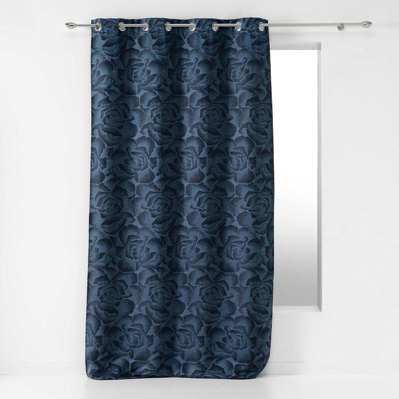 Rideaux à 8 oeillets en jacquard 'Rosalina' à motifs fleuris - Bleu - l 260 x l 140 cm - Livraison gratuite